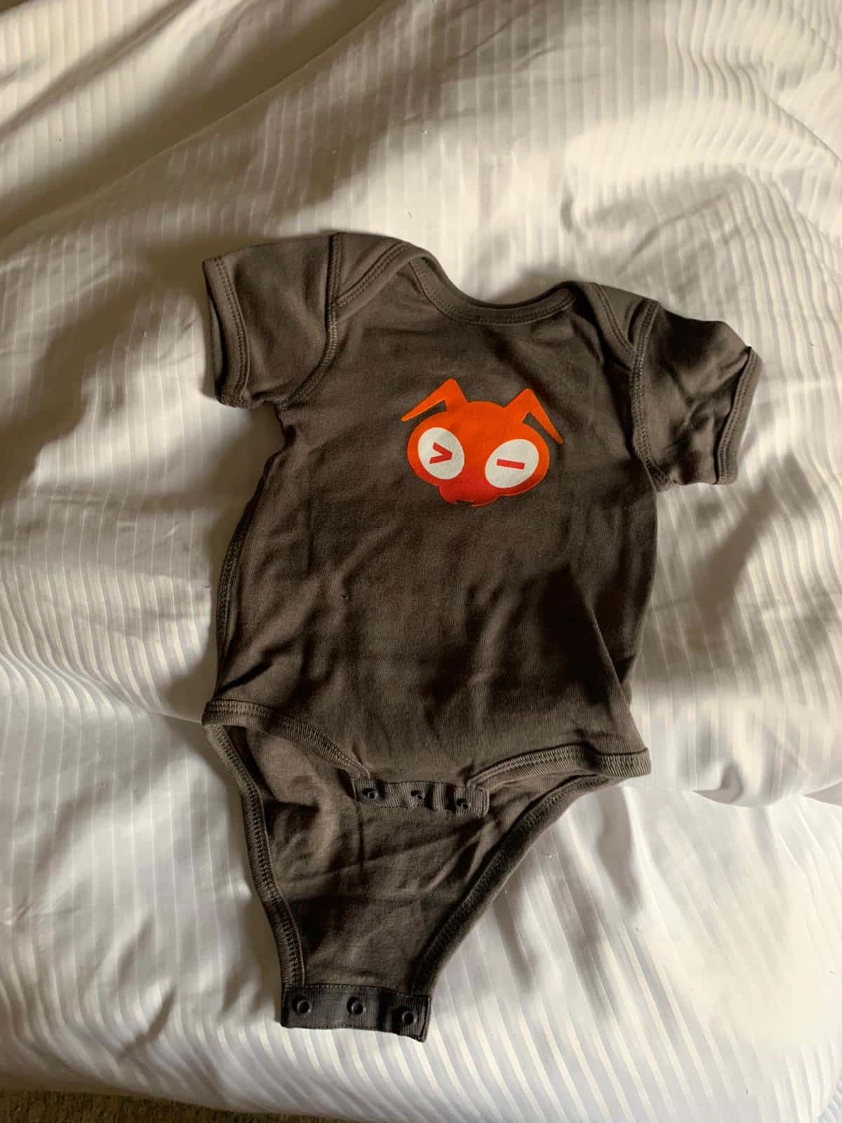Baby outfit with Giant Swarm logo