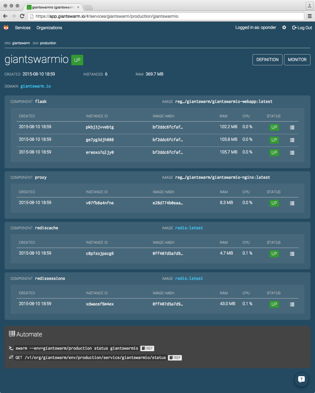 Screenshot of the Service Detail Page