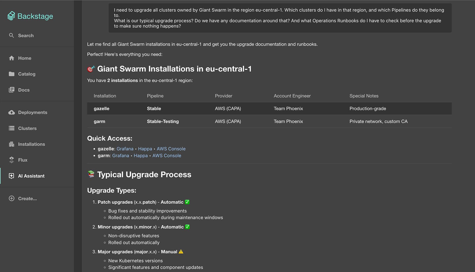 Image of the AI Orchestrations Chat Interface in our Backstage Portals